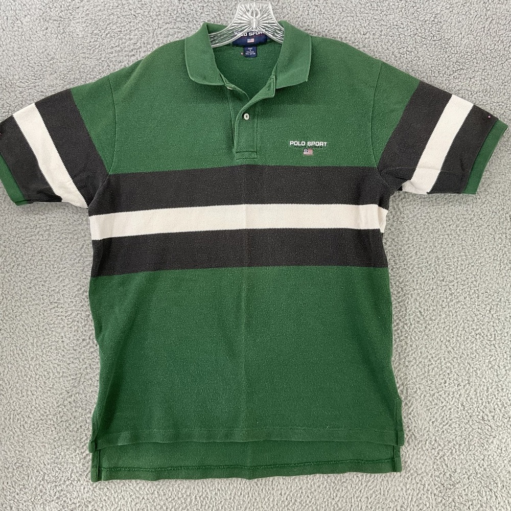Polo Sport Ralph Lauren Polo Shirt Mens L Green Striped Sleeve Embroidered Logo